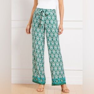 NWT Talbots Women’s Damask Bouquet Wide Leg Pants Palazzo Pull On Size SP